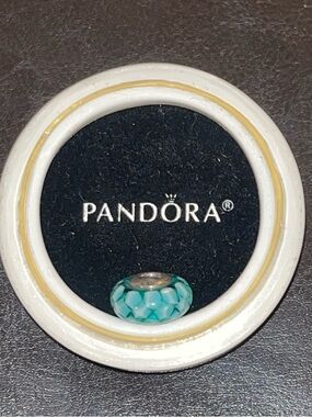 Pandora RETIRED Sterling Silver Teal Lattice Murano Glass Charm Bead 791625